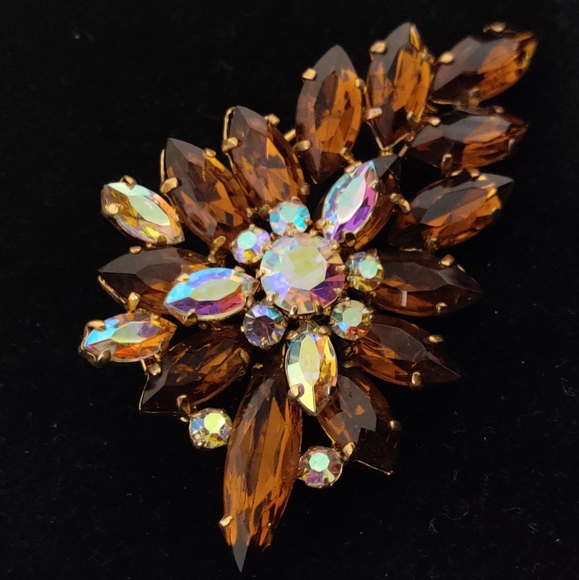 Vintage 60s Amber Glass Crystal Brooch - Picture 11 of 15